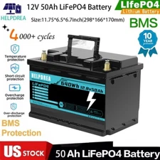 12V 50Ah LiFePO4 Lithium Iron Phosphate 4000+ Deep Cycle Rechargeable Battery US