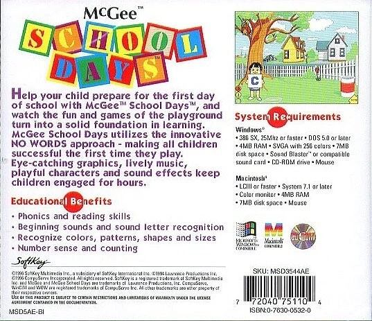 McGee SCHOOL DAYS (Ages 2-6) (CD, 1996) for Win/Mac - NEW CD in SLEEVE - Image 3 of 3