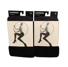 2 Pack Express Full Length Pattern Stripe Lines Nylon Tights Sheer Black M/L New