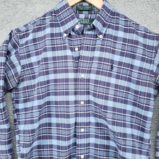 Polo by Ralph Lauren Boy's L 14-16 Purple Blue Plaid Snap Button Shirt