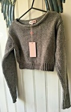 MISS DIVA Bernat Velvet Knit Top & Trousers Set in Charcoal - Medium BN