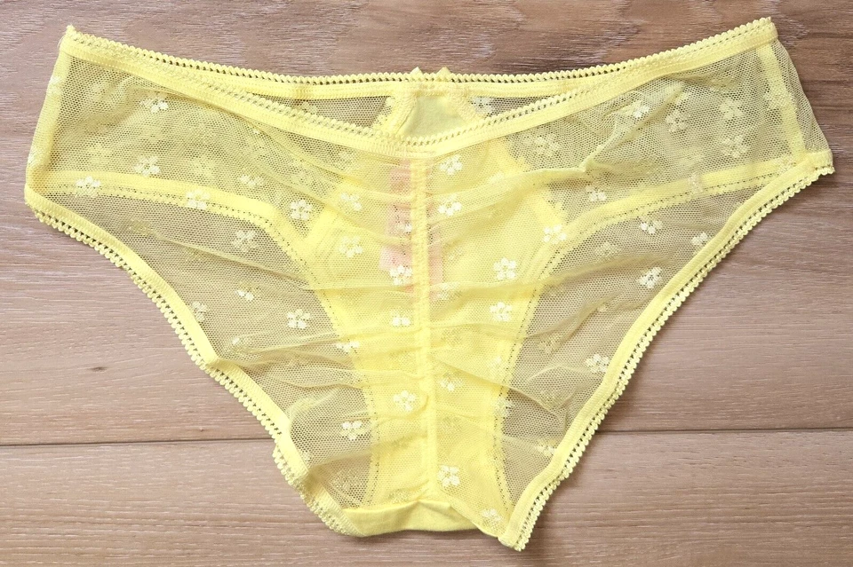 Calcinha Hiphugger Vintage Victoria's Secret Amarela Algodão Ruched Malha Traseira Nova Com Etiqueta P - Imagem 2 de 3