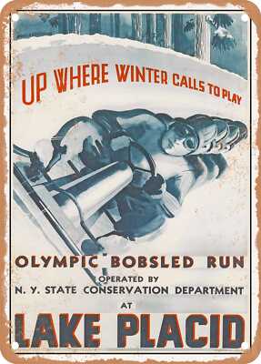 METAL SIGN - 1937 Olympic Bobsled Run Lake Placid Vintage Ad