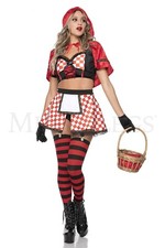 Sexy Red Riding Hood 4 Pc Cosplay Halloween Red Women's Costume Set Size XS