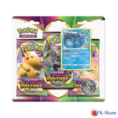 Pokemon Sword & Shield 4.0 - Vivid Voltage - 3er Pack Blister Vaporeon (Englisch