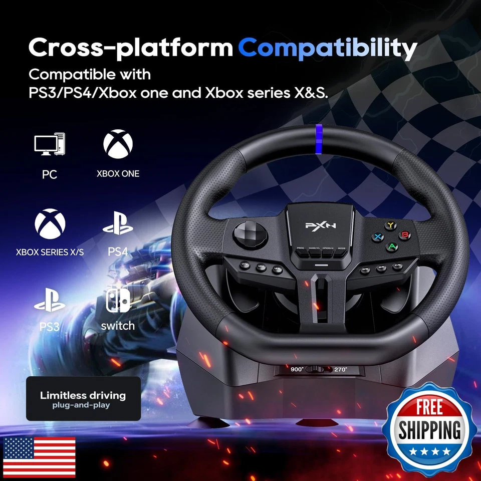 PXN - V900 GEN2 Racing Steering Wheel, 270° - 900° Rotation with Pedals for P - Image 2 of 4