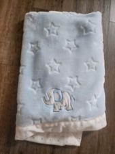 Little Me Security Baby Blanket Blue Embossed Stars with Elephant Soft Lovey 20