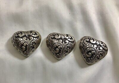 Beautiful Vintage Set of 3 Heart Shaped Silver Tone Button Covers