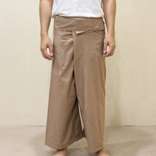 Brown Thai Fisherman Pants Long Leg Unisex Boho Yoga Pilates TaiChi Massage Spa