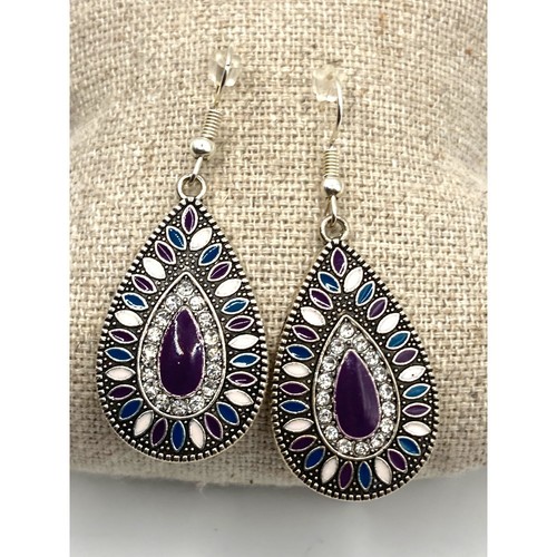 Tear Drop Crystals Drop dangle purple cream1.75" Earrings