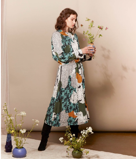 green emerald velvet dress Moss Green Floral Print Cotton Women Summer Midi Dress S main image 1