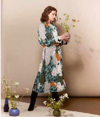 By Malene Birger Women's Niella Misty Green Floral Print Midi Dress Size 42