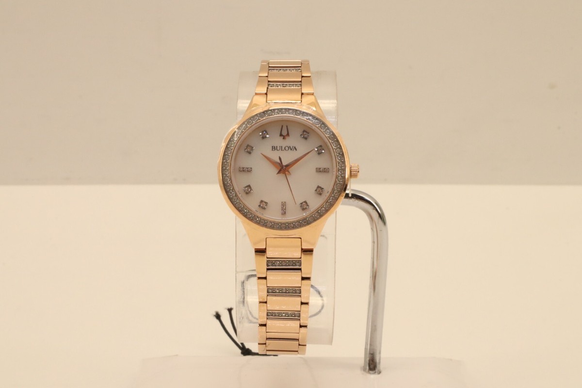 Bulova Watch Women's Crystal Accent Rose Gold Heart Necklace