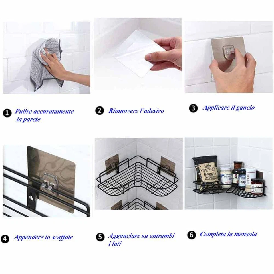 Mensola angolare adesiva senza fori in metallo da parete x doccia porta oggetti - Immagine 2 di 2