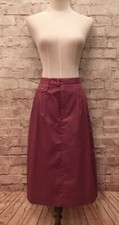 Vtg 80s Preppy Pleated Midi Skirt Pockets Dusty Mauve Pink Size 10 W26