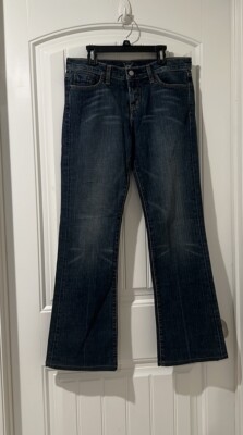 BEBE Denim Kayla 5 pockets boot cut blue jeans Rhinestone flared Size 29 