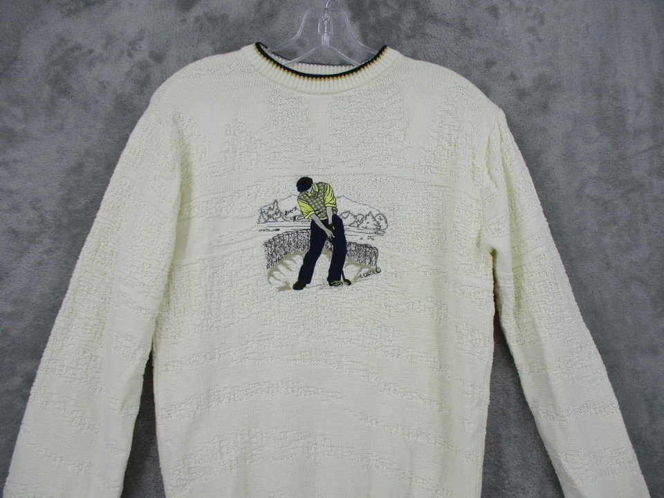 Suéter De Colección Ciprés Para Hombres 36 Golf Bordado Preppy Pullover Informal Marfil Foto 3 de 4