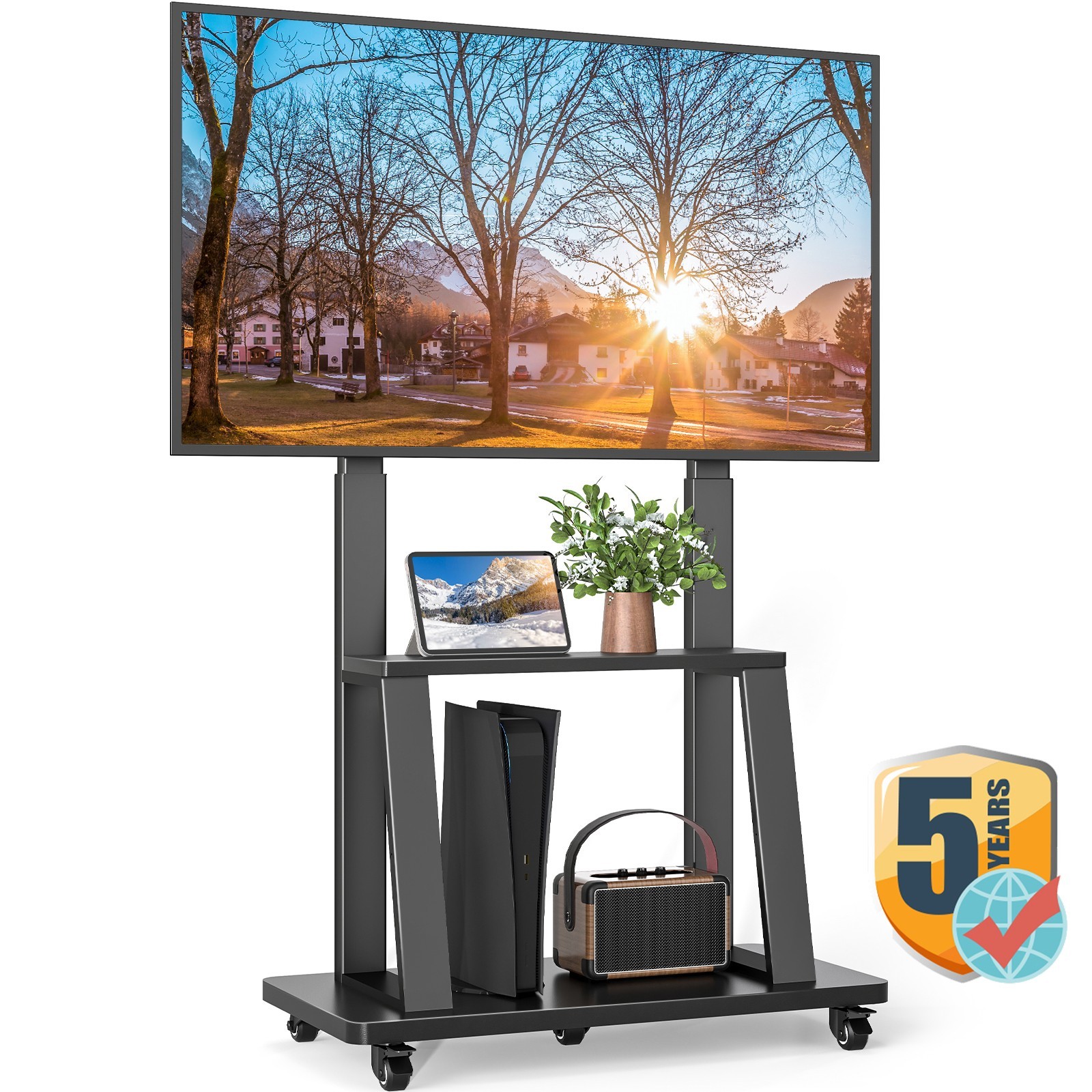 For 40"-86" Tvs With Storage Shelves Up To 200 Lbs, Black