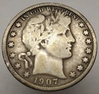 1907 D Barber Half Dollar - 90% Silver - VG Very Good 50c US Coin Collectible