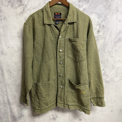 #ad #ad Vintage 90s Request Jacket Mens Medium Green Button Up Military Chore Thin $45.00