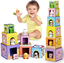 Toddler Farm Animal Sorting Stacking Toys Nesting Boxes Blocks Finger Puppets