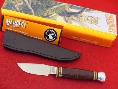 Marbles Gladstone USA mint in box Trailcraft fixed blade leather/aluminum knife