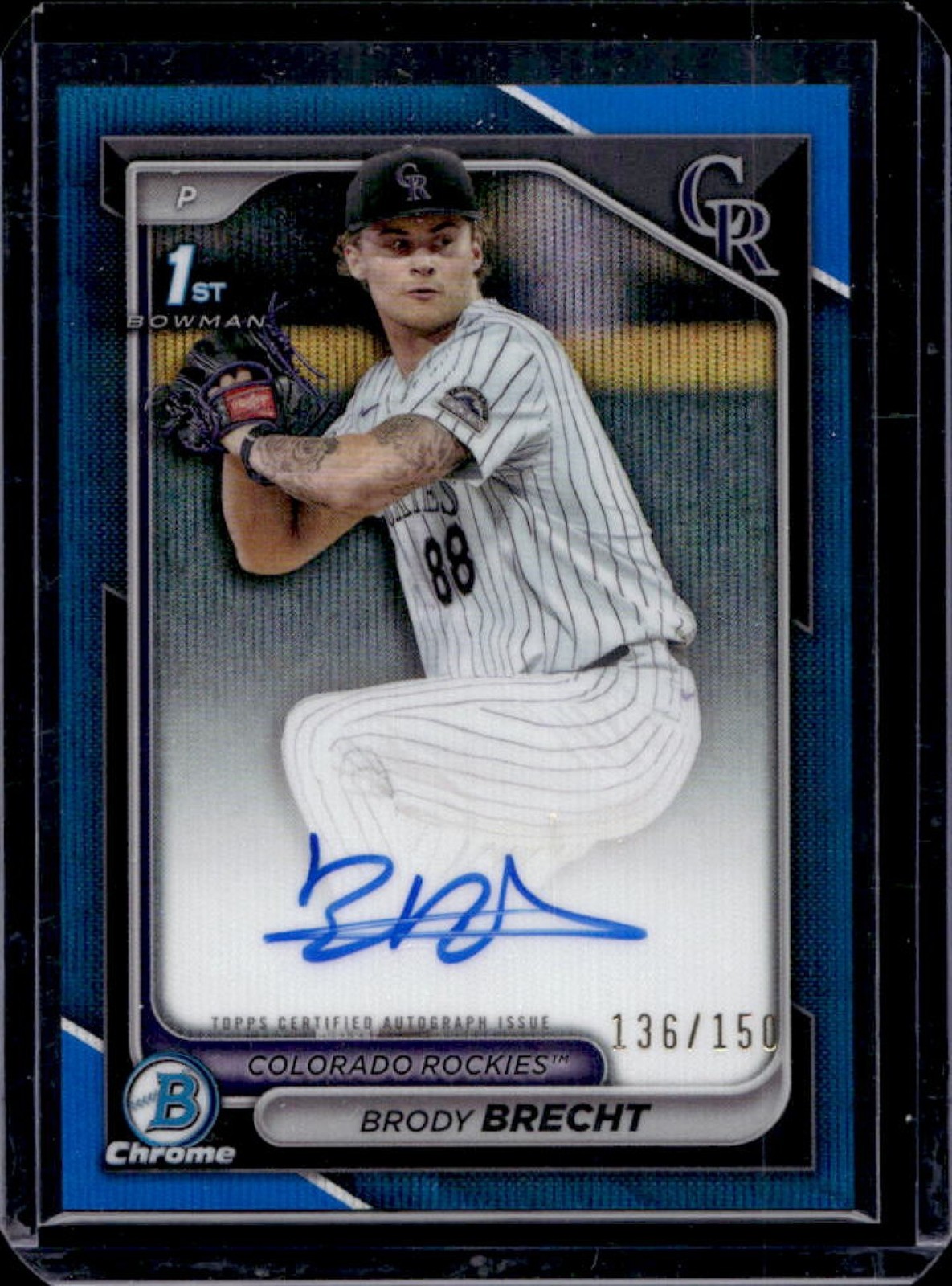 2024 Bowman Draft Brody Brecht Chrome Auto Blue Wave Refractor 1st #136/150