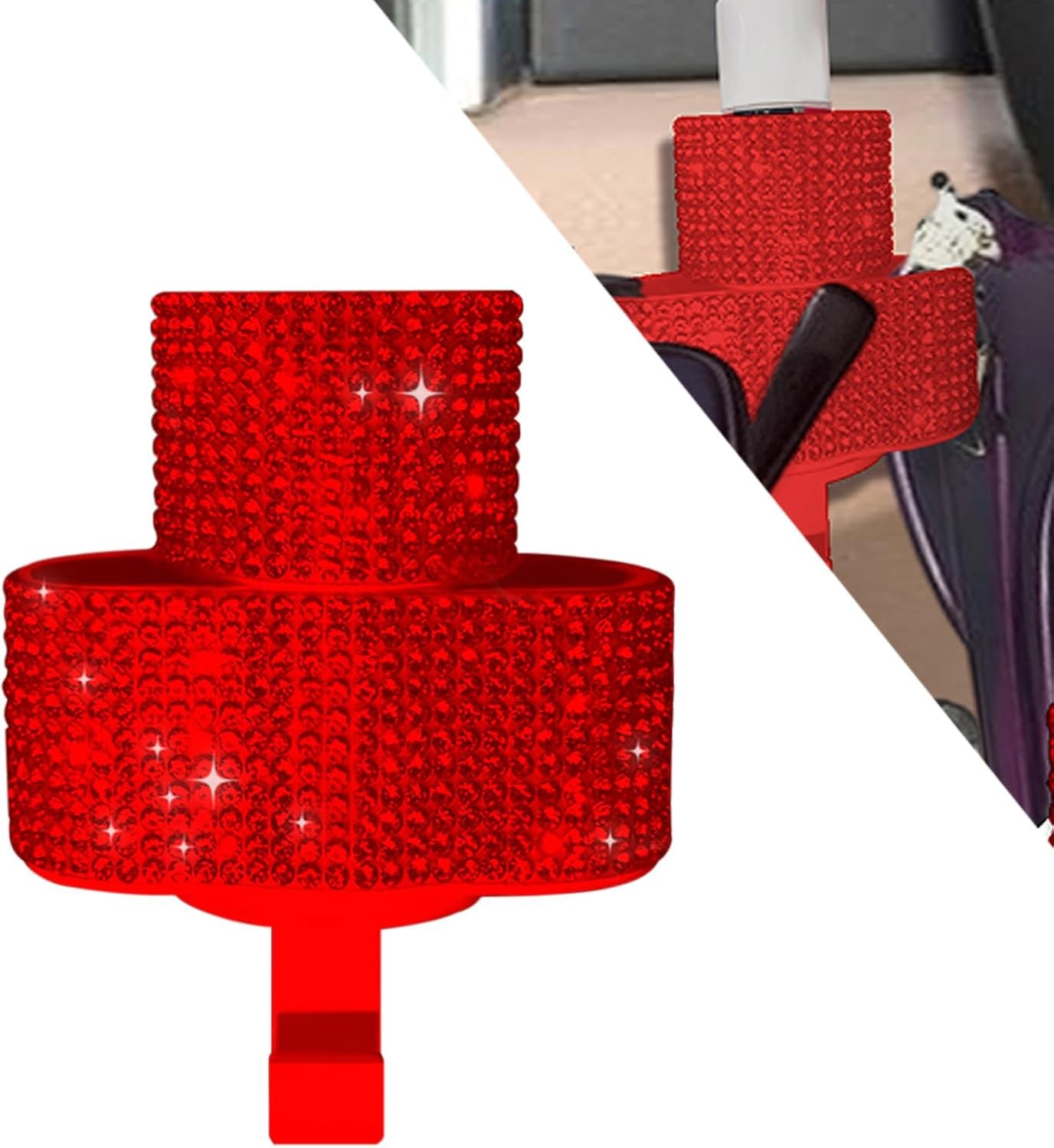 Rhinestone Bling Car Chapstick Holder, 2-in-1 Lipstick & Sunglasses Color: Red