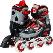 Adjustable Kids Sprint Skates Red XL with LED Wheels, Size 9-10, Easy Stop