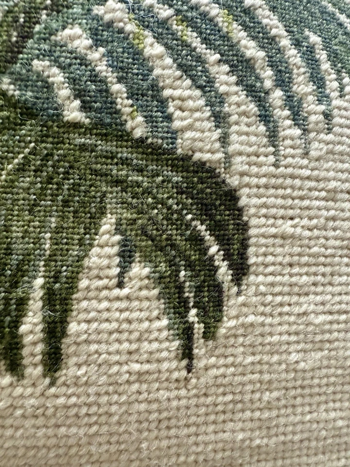 Almohada punta de aguja palmera 15" tropical costera beige rayas hecha a mano Foto 4 de 4