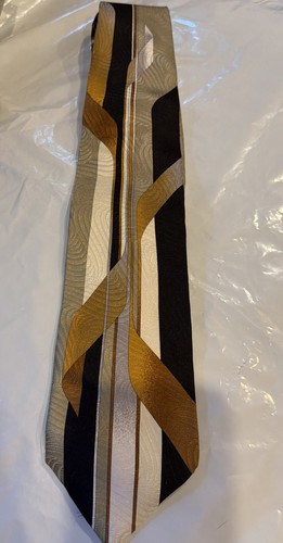 VITALIANO PANCALDI Silk Tie ITALY Black Gray Gold Art-58 X 3 7/8-