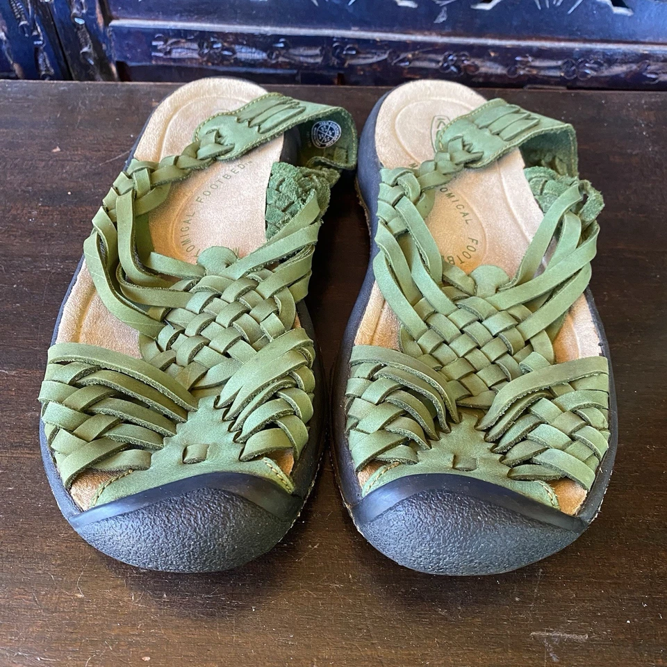 Keen Rosarita II Leather Huarache Sandals Green Womens 7 Slingback Slip on Woven - Image 3 of 4
