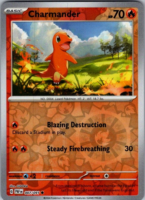 Charmander - Reverse Holo Common SV: Paldean Fates 007/091 LP-NM