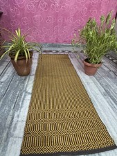 Mustard Yellow Black Handwoven Yoga Mat Non Slip Cotton Boho Exercise Fitness Ma
