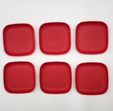 Vintage 1980s Tupperware Toys 1502 Children Play Set Square 4 Mini Plates Red 6