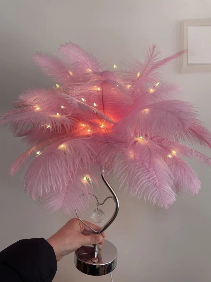 Lâmpada de cabeceira de penas, luz noturna moderna com controle remoto, decoração de cristal, ... - Imagem 2 de 4