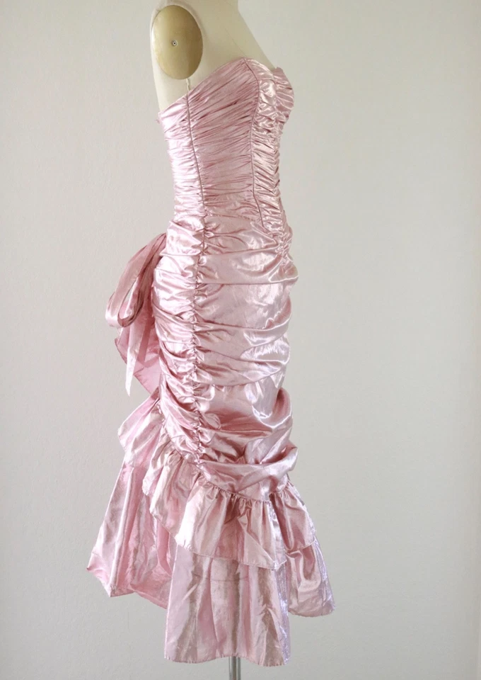 Vestido De Colección Rosa Metálico Gunne Sax Baile de graduación Jessica McClintock Años 80 Talla XS Sin tirantes Foto 4 de 4