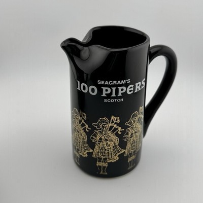 Seagram s 100 Pipers Scotch Black Ceramic Advertising Pitcher
