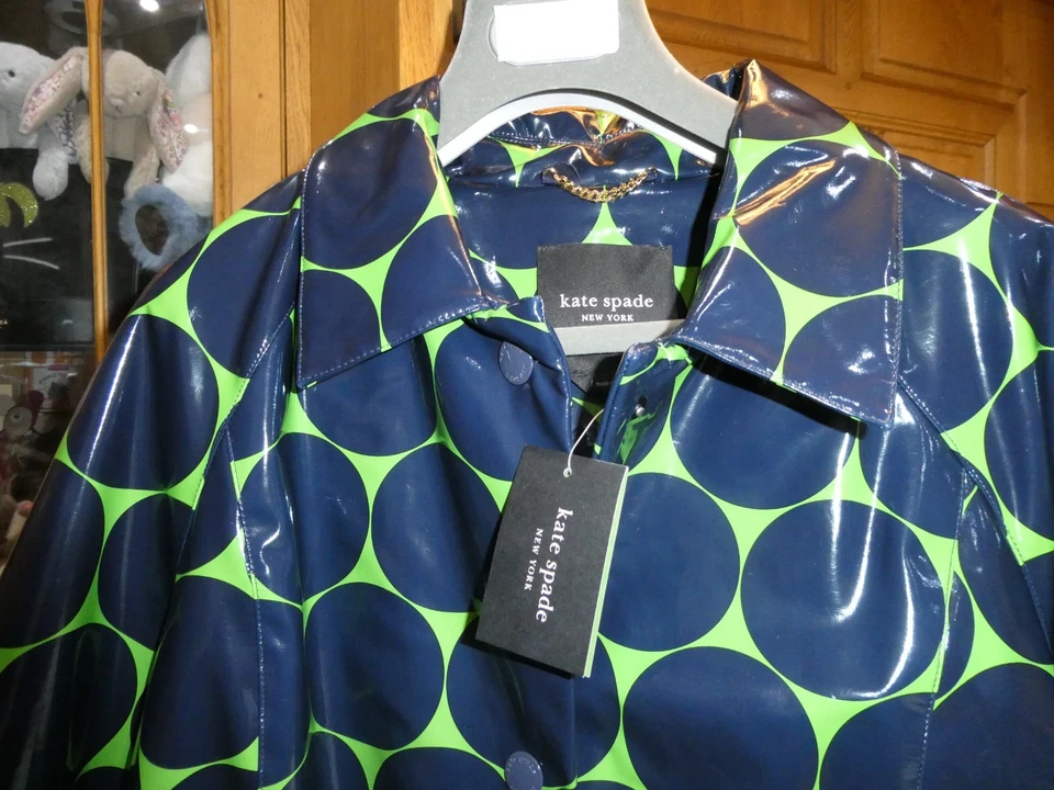 NEW Kate Spade Rain Coat Giant Polka Dot Blue/Green LARGE RRP £400.00 - UK 14/16 - image 2 of 4