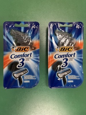 BIC Comfort 3 Razors Triple Blade Razors for Men 4 Razors Per Pk (2 Packs) BLUE