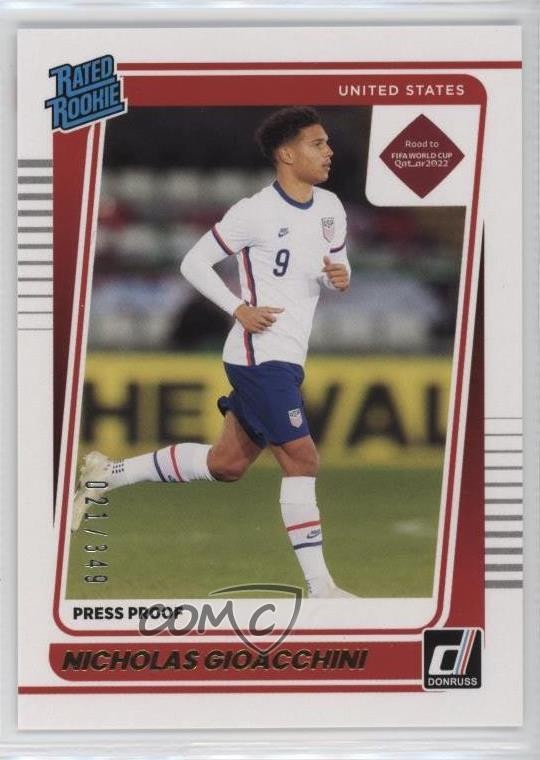 2021 Panini Donruss Road to Qatar Press Proof Gold /349 Nicholas Gioacchini 12wc