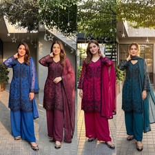 Women's Readymade Faux Georgette Suit with Sequence Work and Lace Border Dupatta