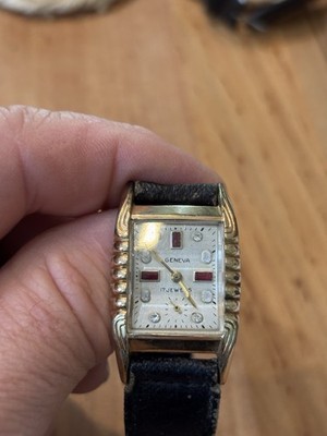 Geneva 17 Jewels Beveled Glass Wristwatch 10k Gold Plated Case  