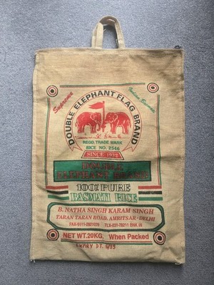 Vintage Doppel Elefant Baumwolle Stoff Reissack Sack Reißverschluss Indien Basmati Kunst Upcycle