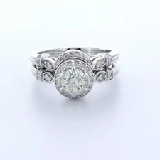 Engagement Ring Set Halo 14K White Gold 1.94 Carat Round Lab-Grown Diamond G VS2
