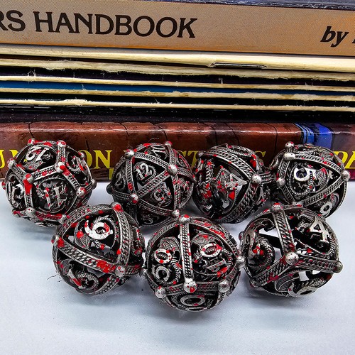 Juego de dados Silver Blood Hollow Metal Orbe DnD redondo poliédrico RPG mazmorras dragones - Imagen 3 de 8