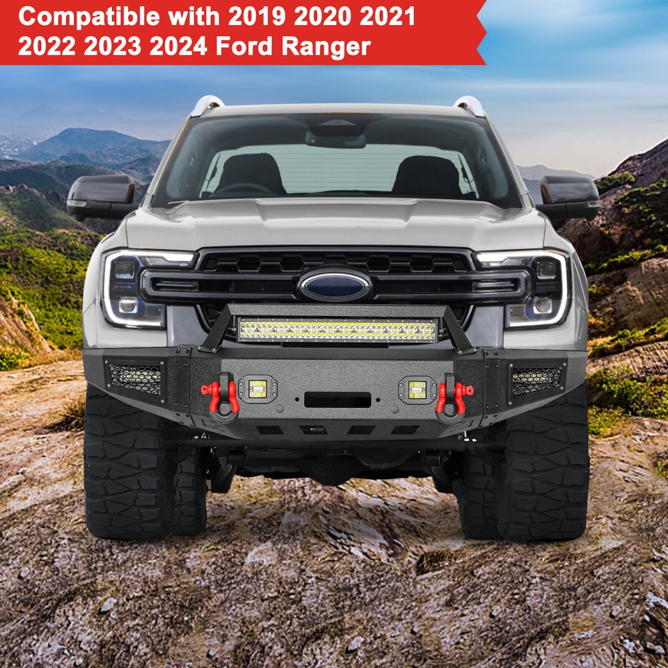 For 2019-2024 Ford Ranger Steel Front Bumper W/ Winch Plate & LED ...