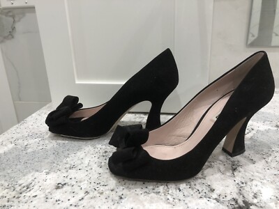 Prada Miu Miu Shoes Prada MIU MIU 38 Black Patent Open Toe Slingbacks Metal Wedge High  Heels