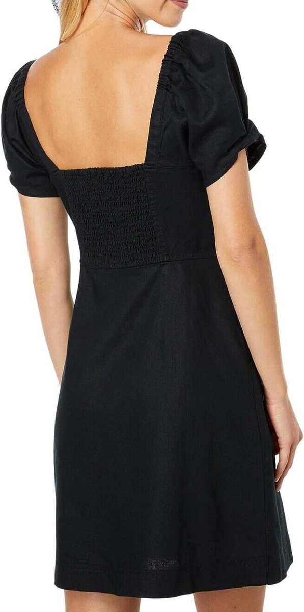 Madewell Linen-Cotton Puff-Sleeve Mini Dress Women's Clothing True Black : 00