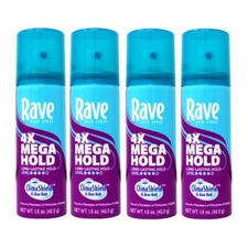 4 Pack Rave 4X Mega Hairspray 1.5 Ounce